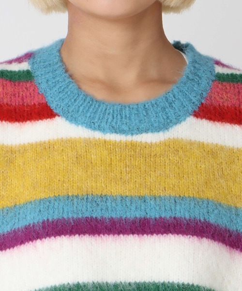 Three Four Time(スリーフォータイム)の「ランダムマルチボーダーベスト(ニット/セーター・レディース・パープル/ブルー・FREE)」の18枚目の写真