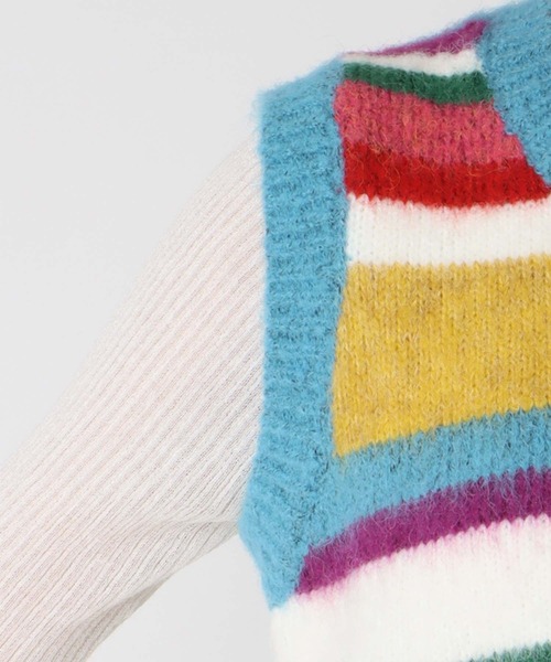 Three Four Time(スリーフォータイム)の「ランダムマルチボーダーベスト(ニット/セーター・レディース・パープル/ブルー・FREE)」の19枚目の写真