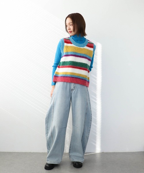 Three Four Time(スリーフォータイム)の「ランダムマルチボーダーベスト(ニット/セーター・レディース・パープル/ブルー・FREE)」の6枚目の写真