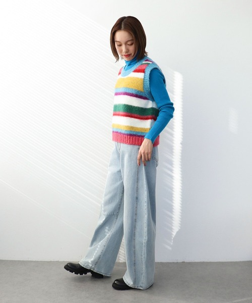 Three Four Time(スリーフォータイム)の「ランダムマルチボーダーベスト(ニット/セーター・レディース・パープル/ブルー・FREE)」の7枚目の写真