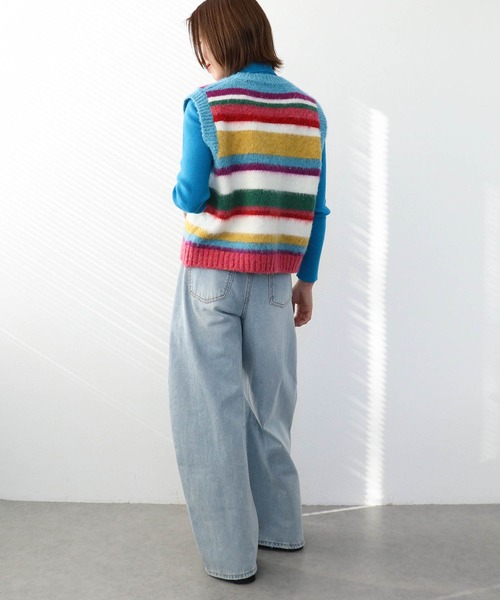 Three Four Time(スリーフォータイム)の「ランダムマルチボーダーベスト(ニット/セーター・レディース・パープル/ブルー・FREE)」の8枚目の写真