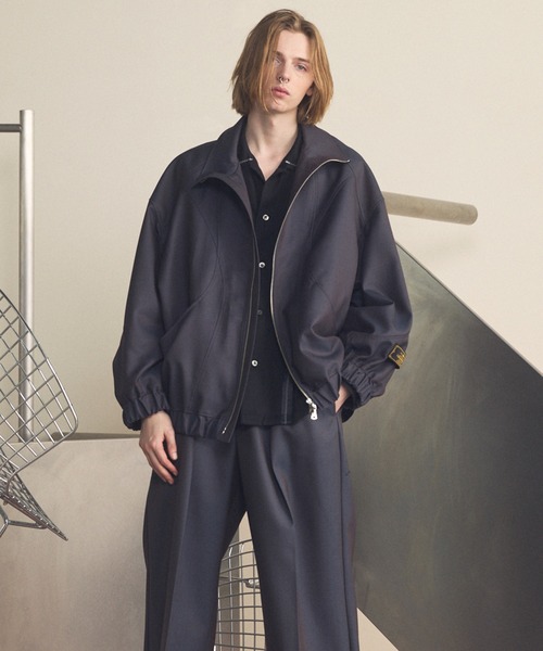 CHAMBRAY NYLON ZIP UP PARKA シャルボンジャケット S UNISEX》4 Colors Chambray Washable Wool Prime-Over Switching Stand