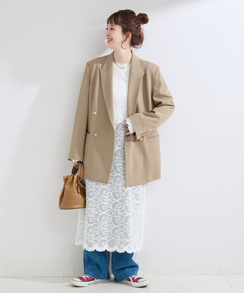 B.C STOCK（ベーセーストック）の「《S/M展開あり》Wブレストピークド4Bジャケット2（テーラードジャケット・レディース・ネイビー/ベージュ・MEDIUM/SMALL）」の11枚目の写真