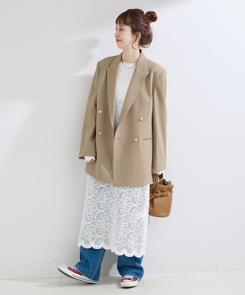 B.C STOCK（ベーセーストック）の「《S/M展開あり》Wブレストピークド4Bジャケット2（テーラードジャケット・レディース・ネイビー/ベージュ・MEDIUM/SMALL）」の12枚目の写真