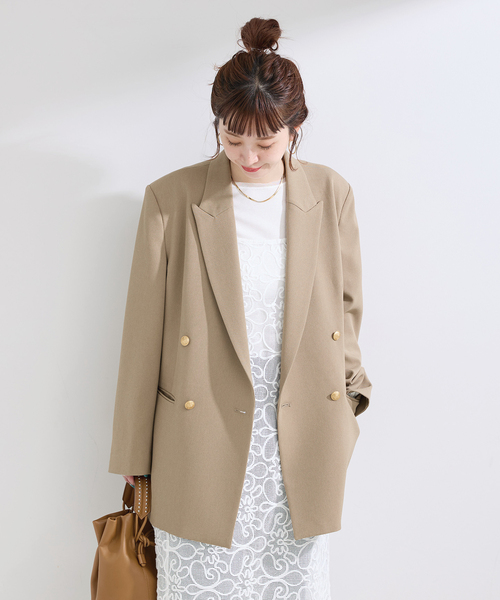 B.C STOCK（ベーセーストック）の「《S/M展開あり》Wブレストピークド4Bジャケット2（テーラードジャケット・レディース・ネイビー/ベージュ・MEDIUM/SMALL）」の16枚目の写真