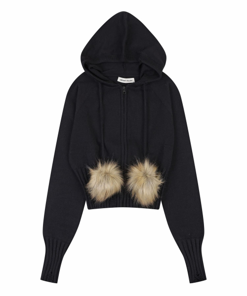 ORDINARY HOLIDAY（オーディナリー ホリデー）の「POM-POM KNIT HOOD ZIP-UP [BLACK]（パーカー・レディース・その他・FREE）」の3枚目の写真