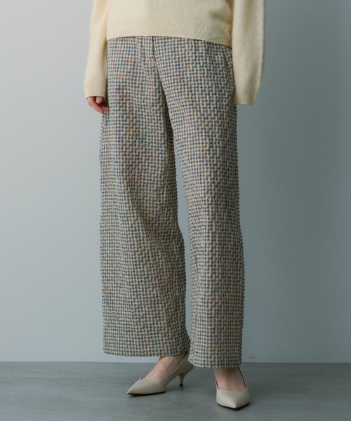 リネンブレンド チェックパンツ