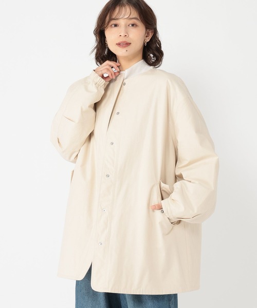 studio CLIP（スタディオクリップ）の「リバーシブルノーカラーコート[プチサイズあり]（ノーカラーコート・レディース・アイボリー/ベージュ/ライトグリーン・PF/FREE）」の4枚目の写真
