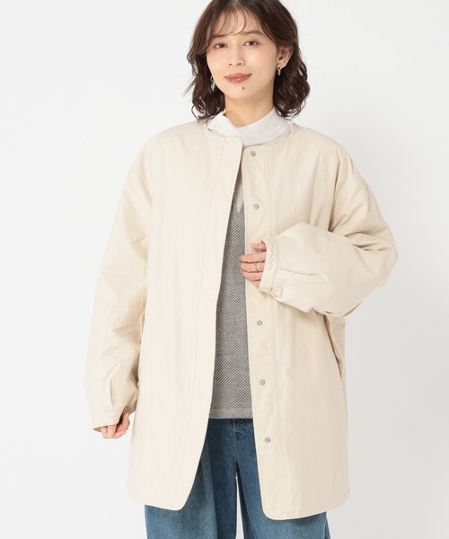 studio CLIP（スタディオクリップ）の「リバーシブルノーカラーコート[プチサイズあり]（ノーカラーコート・レディース・アイボリー/ベージュ/ライトグリーン・PF/FREE）」の5枚目の写真