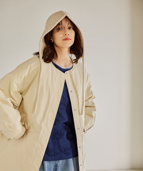 studio CLIP（スタディオクリップ）の「リバーシブルノーカラーコート[プチサイズあり]（ノーカラーコート・レディース・アイボリー/ベージュ/ライトグリーン・PF/FREE）」の8枚目の写真