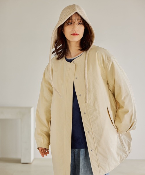 studio CLIP（スタディオクリップ）の「リバーシブルノーカラーコート[プチサイズあり]（ノーカラーコート・レディース・アイボリー/ベージュ/ライトグリーン・PF/FREE）」の9枚目の写真