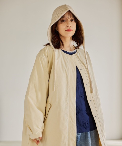 studio CLIP（スタディオクリップ）の「リバーシブルノーカラーコート[プチサイズあり]（ノーカラーコート・レディース・アイボリー/ベージュ/ライトグリーン・PF/FREE）」の10枚目の写真