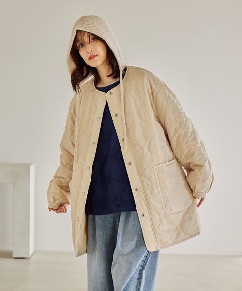 studio CLIP（スタディオクリップ）の「リバーシブルノーカラーコート[プチサイズあり]（ノーカラーコート・レディース・アイボリー/ベージュ/ライトグリーン・PF/FREE）」の13枚目の写真