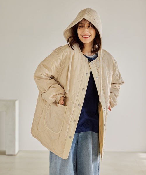 studio CLIP（スタディオクリップ）の「リバーシブルノーカラーコート[プチサイズあり]（ノーカラーコート・レディース・アイボリー/ベージュ/ライトグリーン・PF/FREE）」の14枚目の写真