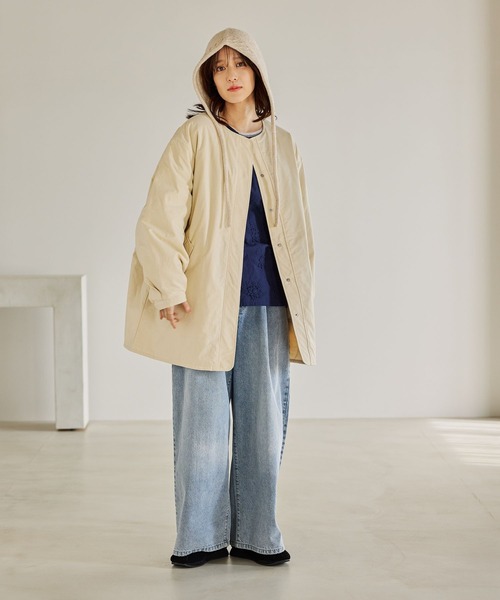 studio CLIP（スタディオクリップ）の「リバーシブルノーカラーコート[プチサイズあり]（ノーカラーコート・レディース・アイボリー/ベージュ/ライトグリーン・PF/FREE）」の16枚目の写真