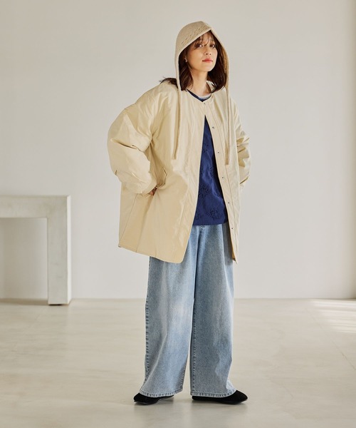 studio CLIP（スタディオクリップ）の「リバーシブルノーカラーコート[プチサイズあり]（ノーカラーコート・レディース・アイボリー/ベージュ/ライトグリーン・PF/FREE）」の18枚目の写真