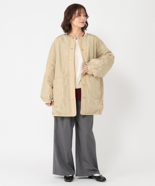 studio CLIP（スタディオクリップ）の「リバーシブルノーカラーコート[プチサイズあり]（ノーカラーコート・レディース・アイボリー/ベージュ/ライトグリーン・PF/FREE）」の19枚目の写真