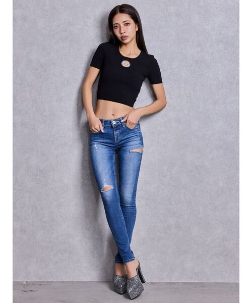 GYDA（ジェイダ）の「GG bijou MOLDニットトップス（ニット/セーター・レディース・ブラック/オフホワイト・FREE）」の3枚目の写真