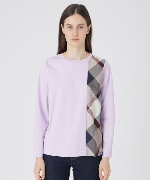 BLUE LABEL CRESTBRIDGE(ブルーレーベルクレストブリッジ)の「シルケットスムースパーシャルチェックロングスリーブTシャツ(Tシャツ/カットソー・レディース・オフホワイト/ブラック/パープル・40/38)」の3枚目の写真