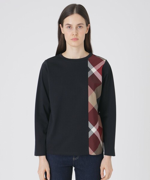 BLUE LABEL CRESTBRIDGE(ブルーレーベルクレストブリッジ)の「シルケットスムースパーシャルチェックロングスリーブTシャツ(Tシャツ/カットソー・レディース・オフホワイト/ブラック/パープル・40/38)」の2枚目の写真