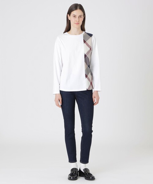 BLUE LABEL CRESTBRIDGE(ブルーレーベルクレストブリッジ)の「シルケットスムースパーシャルチェックロングスリーブTシャツ(Tシャツ/カットソー・レディース・オフホワイト/ブラック/パープル・40/38)」の15枚目の写真