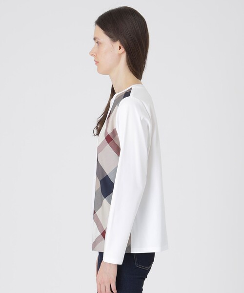 BLUE LABEL CRESTBRIDGE(ブルーレーベルクレストブリッジ)の「シルケットスムースパーシャルチェックロングスリーブTシャツ(Tシャツ/カットソー・レディース・オフホワイト/ブラック/パープル・40/38)」の14枚目の写真