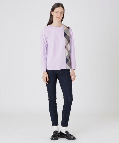 BLUE LABEL CRESTBRIDGE(ブルーレーベルクレストブリッジ)の「シルケットスムースパーシャルチェックロングスリーブTシャツ(Tシャツ/カットソー・レディース・オフホワイト/ブラック/パープル・40/38)」の7枚目の写真