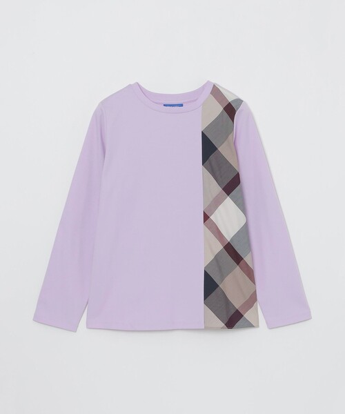 BLUE LABEL CRESTBRIDGE(ブルーレーベルクレストブリッジ)の「シルケットスムースパーシャルチェックロングスリーブTシャツ(Tシャツ/カットソー・レディース・オフホワイト/ブラック/パープル・40/38)」の4枚目の写真
