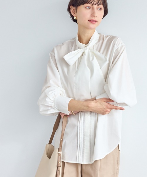 ROPE' PICNIC（ロペピクニック）の「ボウタイリボンシャツ/花粉ガード・防シワ（シャツ/ブラウス・レディース・オフホワイト/サックスブルー/ブルー/ラベンダー・FREE）」の2枚目の写真