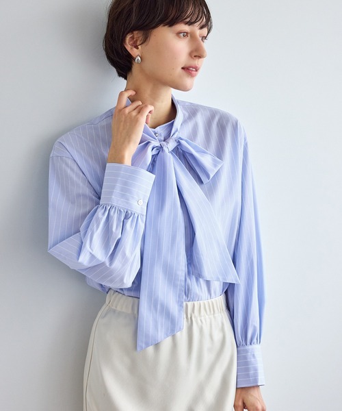 ROPE' PICNIC（ロペピクニック）の「ボウタイリボンシャツ/花粉ガード・防シワ（シャツ/ブラウス・レディース・オフホワイト/サックスブルー/ブルー/ラベンダー・FREE）」の3枚目の写真