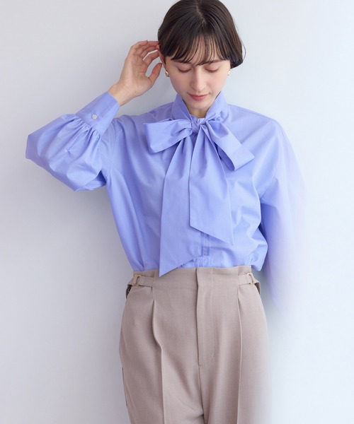 ROPE' PICNIC（ロペピクニック）の「ボウタイリボンシャツ/花粉ガード・防シワ（シャツ/ブラウス・レディース・オフホワイト/サックスブルー/ブルー/ラベンダー・FREE）」の12枚目の写真