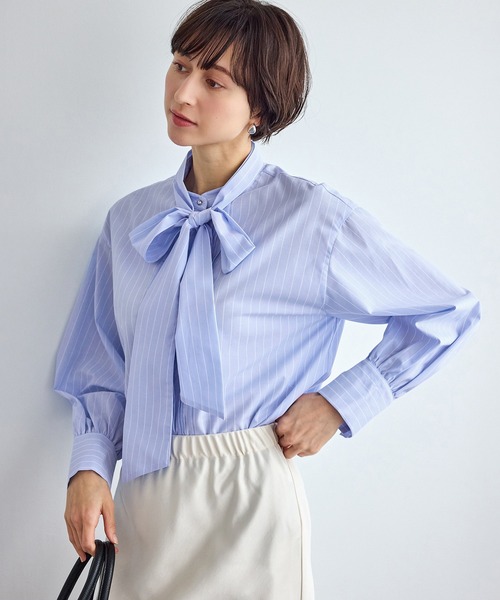 ROPE' PICNIC（ロペピクニック）の「ボウタイリボンシャツ/花粉ガード・防シワ（シャツ/ブラウス・レディース・オフホワイト/サックスブルー/ブルー/ラベンダー・FREE）」の18枚目の写真