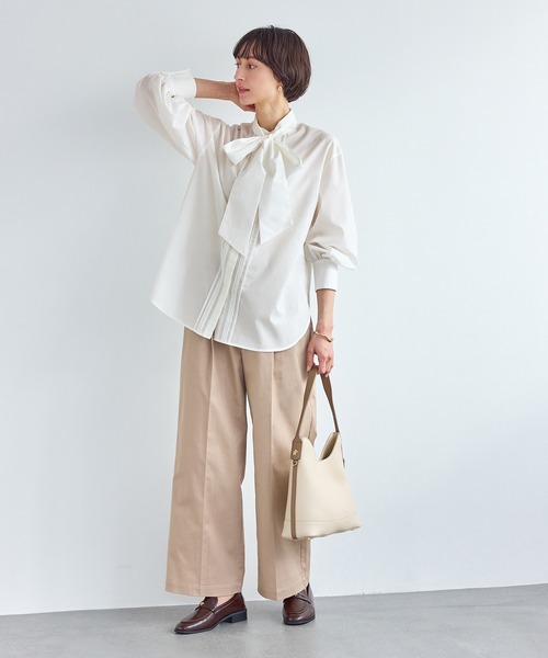 ROPE' PICNIC（ロペピクニック）の「ボウタイリボンシャツ/花粉ガード・防シワ（シャツ/ブラウス・レディース・オフホワイト/サックスブルー/ブルー/ラベンダー・FREE）」の6枚目の写真