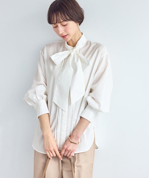 ROPE' PICNIC（ロペピクニック）の「ボウタイリボンシャツ/花粉ガード・防シワ（シャツ/ブラウス・レディース・オフホワイト/サックスブルー/ブルー/ラベンダー・FREE）」の7枚目の写真