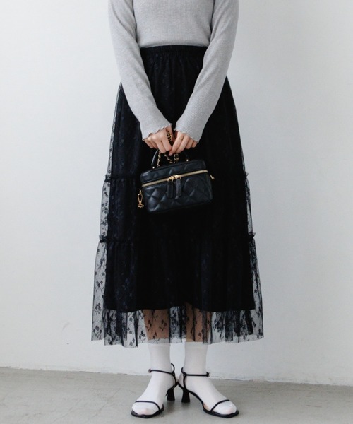 flower（フラワー）の「ブロッサムチュールスカート（スカート・レディース・アイボリー/ブラック・FREE）」の2枚目の写真