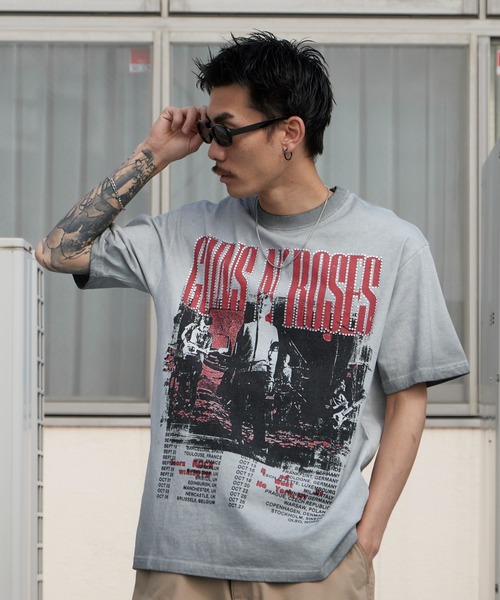 ALL RUNS（オールランズ）の「Rhinestone Design Crew Neck Band T-Shirt / ラインストーンデザイン クルーネック バンドTシャツ（Tシャツ/カットソー・メンズ・ブラック/グレー・M/L）」の2枚目の写真