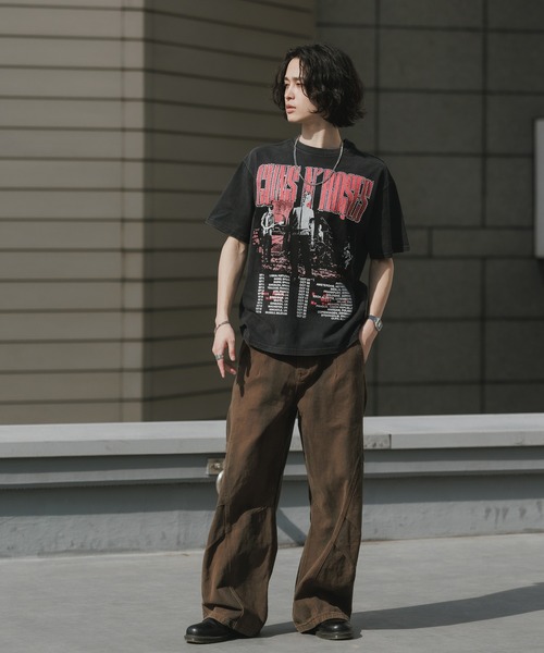 ALL RUNS（オールランズ）の「Rhinestone Design Crew Neck Band T-Shirt / ラインストーンデザイン クルーネック バンドTシャツ（Tシャツ/カットソー・メンズ・ブラック/グレー・M/L）」の7枚目の写真