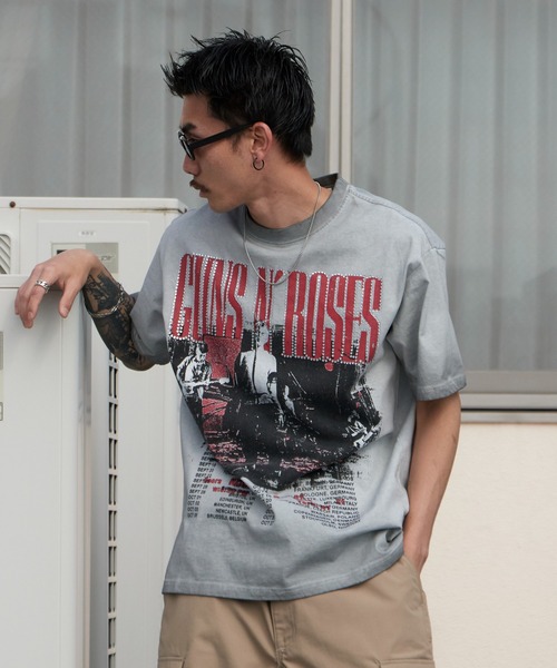 ALL RUNS（オールランズ）の「Rhinestone Design Crew Neck Band T-Shirt / ラインストーンデザイン クルーネック バンドTシャツ（Tシャツ/カットソー・メンズ・ブラック/グレー・M/L）」の15枚目の写真