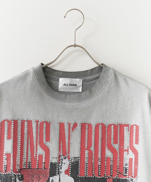 ALL RUNS（オールランズ）の「Rhinestone Design Crew Neck Band T-Shirt / ラインストーンデザイン クルーネック バンドTシャツ（Tシャツ/カットソー・メンズ・ブラック/グレー・M/L）」の22枚目の写真