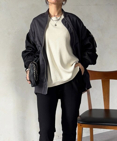 un dix cors（アンディコール）の「デニムスリーブMA1ジャケット（ブルゾン・レディース・カーキ/オリーブ/チャコールグレー・FREE）」の16枚目の写真