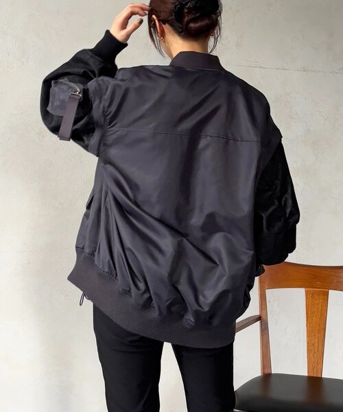 un dix cors（アンディコール）の「デニムスリーブMA1ジャケット（ブルゾン・レディース・カーキ/オリーブ/チャコールグレー・FREE）」の17枚目の写真