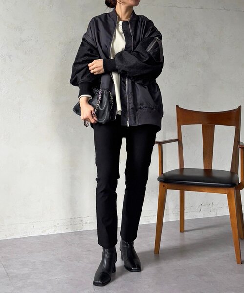 un dix cors（アンディコール）の「デニムスリーブMA1ジャケット（ブルゾン・レディース・カーキ/オリーブ/チャコールグレー・FREE）」の18枚目の写真