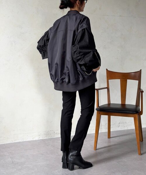 un dix cors（アンディコール）の「デニムスリーブMA1ジャケット（ブルゾン・レディース・カーキ/オリーブ/チャコールグレー・FREE）」の21枚目の写真