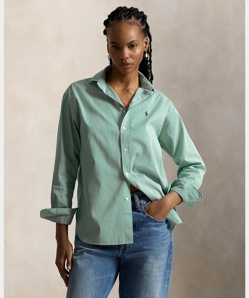 POLO RALPH LAUREN(ポロ ラルフ ローレン)の「リラックス フィット ストライプド コットン シャツ(シャツ/ブラウス・レディース・グリーン・XS/S)」の1枚目の写真
