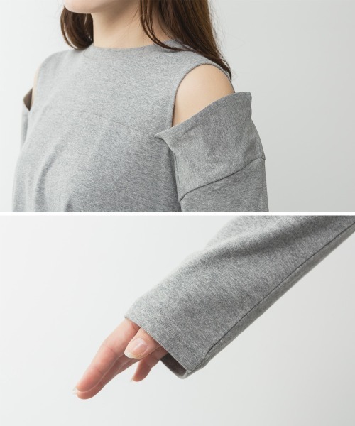 aity(アイティ)の「M-5L オープンショルダーコットンカットソー 夏服(Tシャツ/カットソー・レディース・ブラック/カーキ/オフホワイト/チャコールグレー/グレイッシュベージュ/杢グレー・4L~5L/LL~3L/M~L)」の13枚目の写真