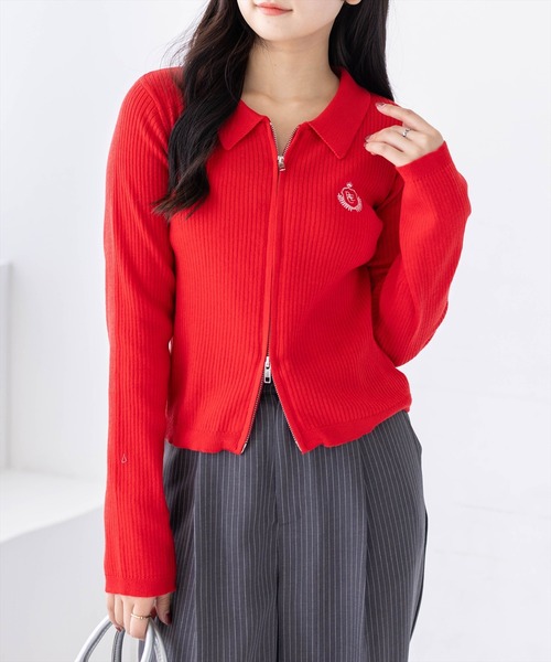 clear（クリア）の「刺繍入りダブルジップ長袖ニットトップス[カジュアル 着回し抜群 大人]≪新作≫（ニット/セーター・レディース・ブラック/アイボリー/グレー/レッド/ネイビー・F）」の5枚目の写真