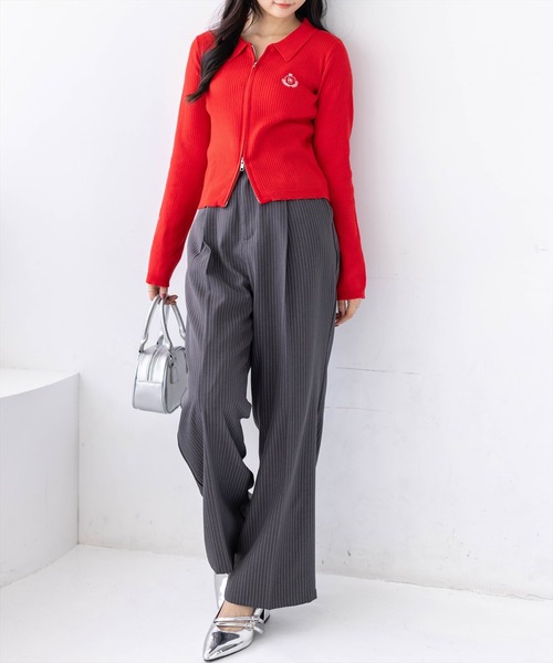 clear（クリア）の「刺繍入りダブルジップ長袖ニットトップス[カジュアル 着回し抜群 大人]≪新作≫（ニット/セーター・レディース・ブラック/アイボリー/グレー/レッド/ネイビー・F）」の16枚目の写真