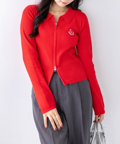 clear（クリア）の「刺繍入りダブルジップ長袖ニットトップス[カジュアル 着回し抜群 大人]≪新作≫（ニット/セーター・レディース・ブラック/アイボリー/グレー/レッド/ネイビー・F）」の12枚目の写真