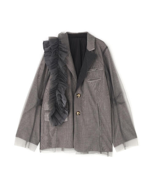 AULA AILA（アウラアイラ）の「AULA AILA/アウラアイラ/REVERSIBLE SHEER JACKET/リバーシブルシアージャケット（テーラードジャケット・レディース・ブラック/グレー・0）」の2枚目の写真