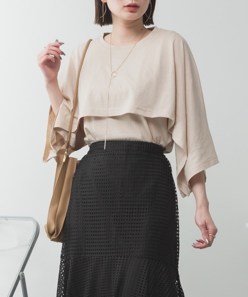 aity(アイティ)の「M-5L ナチュラルケープ&インナー セットアップTシャツ 夏服(Tシャツ/カットソー・レディース・ホワイト/ミント/ベージュ/ブラック/杢グレー・4L~5L/LL~3L/M~L)」の5枚目の写真